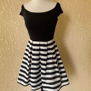 City Studio Speechless Off‎ the Shoulder Black&White w/Silver Detail Dress Sz.1